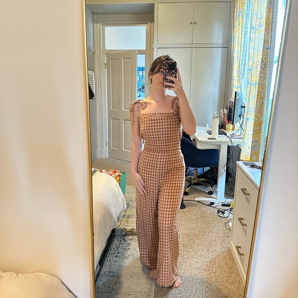 Stylish Brown Checkered Jumpsuit